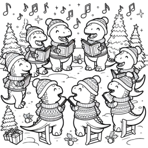 christmas caroling dinosaurs