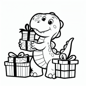 kid dino opens Christmas presents