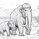 woolly mammoth coloring pages - adult and baby