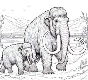 woolly mammoth coloring pages - adult and baby