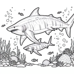 baby and mom megalodon coloring page