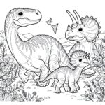 brontosaurus and triceratops mom and baby coloring page