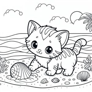 Beach Cat Coloring Page