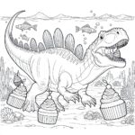 Kronosaurus likes cupcakes coloring page