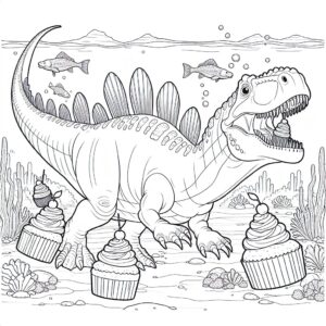 Kronosaurus likes cupcakes coloring page