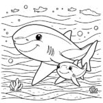 cute baby shark and. mom coloring page