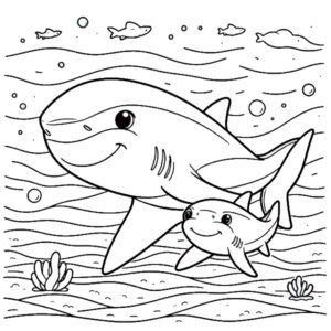 cute baby shark and. mom coloring page