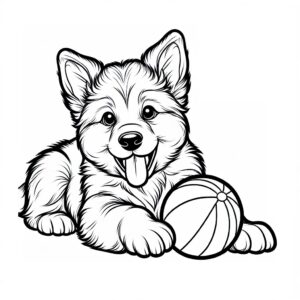 German Shepherd Puppy with Ball coloring page