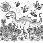 Giganotosaurus bees and sunflowers coloring page