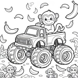 monkey banana monster truck coloring page