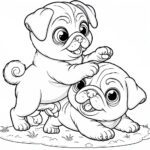 pugs play fighting coloring page