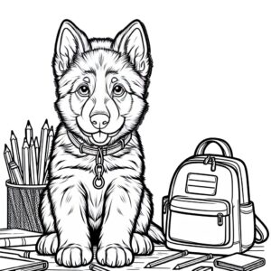 Back to School German Shepherd Coloring Page