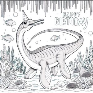 Birthday Plesiosaurus coloring page