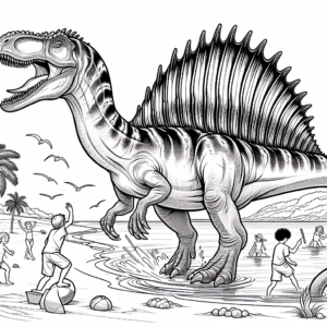 spinosaurus at the beach coloring page