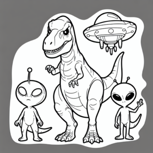 alien and t-rex coloring pahe