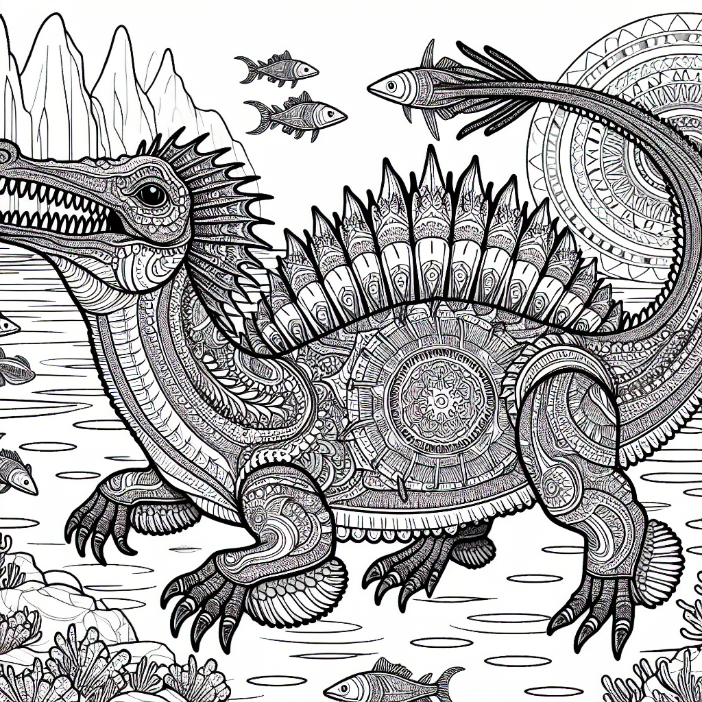 Mandala Kronosaurus coloring page