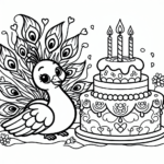 Birthday Peacock coloring page