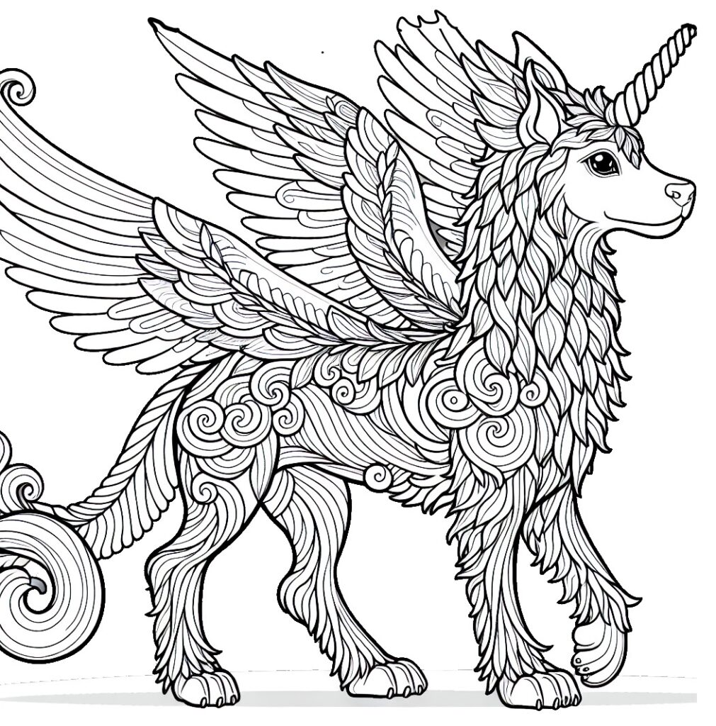 Wild Looking Unicorn Dog Hybrid Coloring Page