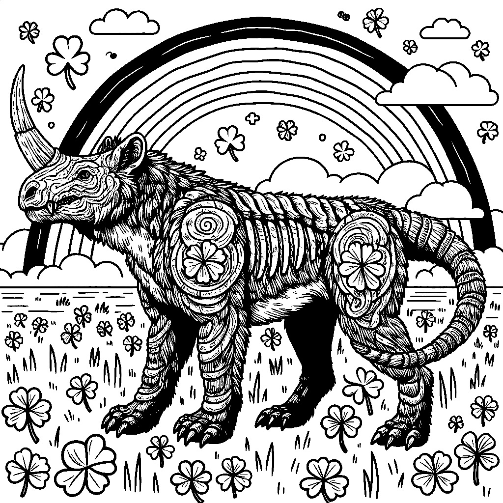 St Patrick’s Day Monster Smilodon Hybrid Coloring Page