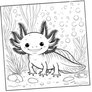 smiling axolotl coloring page