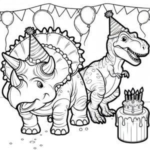 trcoeratops t-rex birthday coloring page