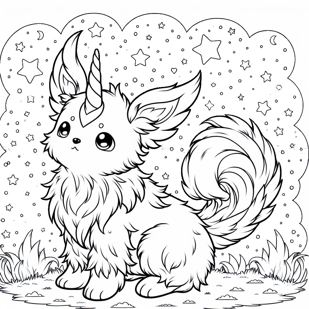 Unicorn Puppy under Starry Sky coloring page