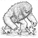 yeti in the snow with kid yetis coloring page