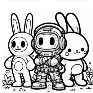 Cute Among Us and Bunnies Coloring Page