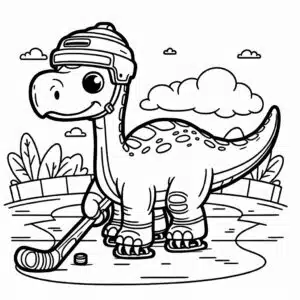 Hockey Playing Brachiosaurus Coloring Page