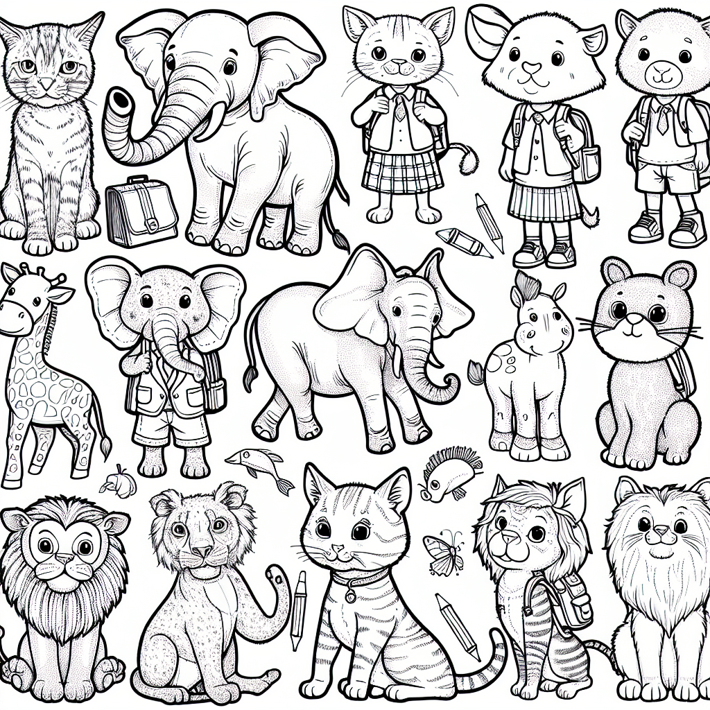 Back to School Animals coloring page