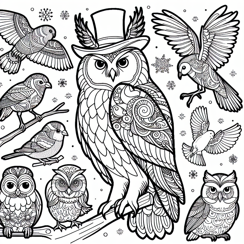 New Year Owl coloring page