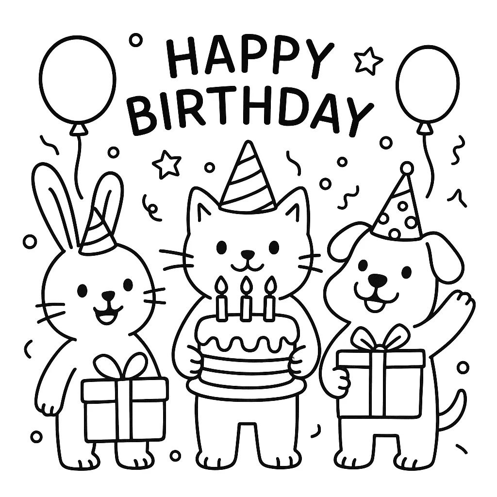 Birthday Characters coloring page